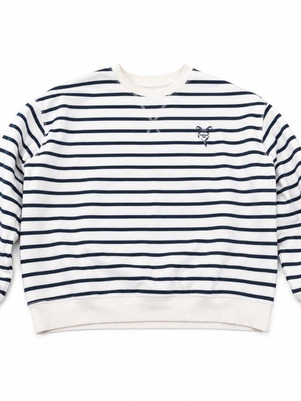 H&M Navy White Breton Striped Oversized Sweatshirt Bow Embroidery Coastal M